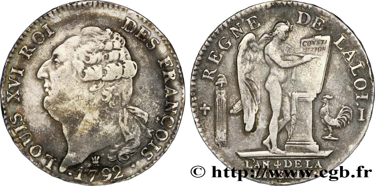 LOUIS XVI Écu dit  au génie , légende FRANÇOIS 1792 Limoges MBC