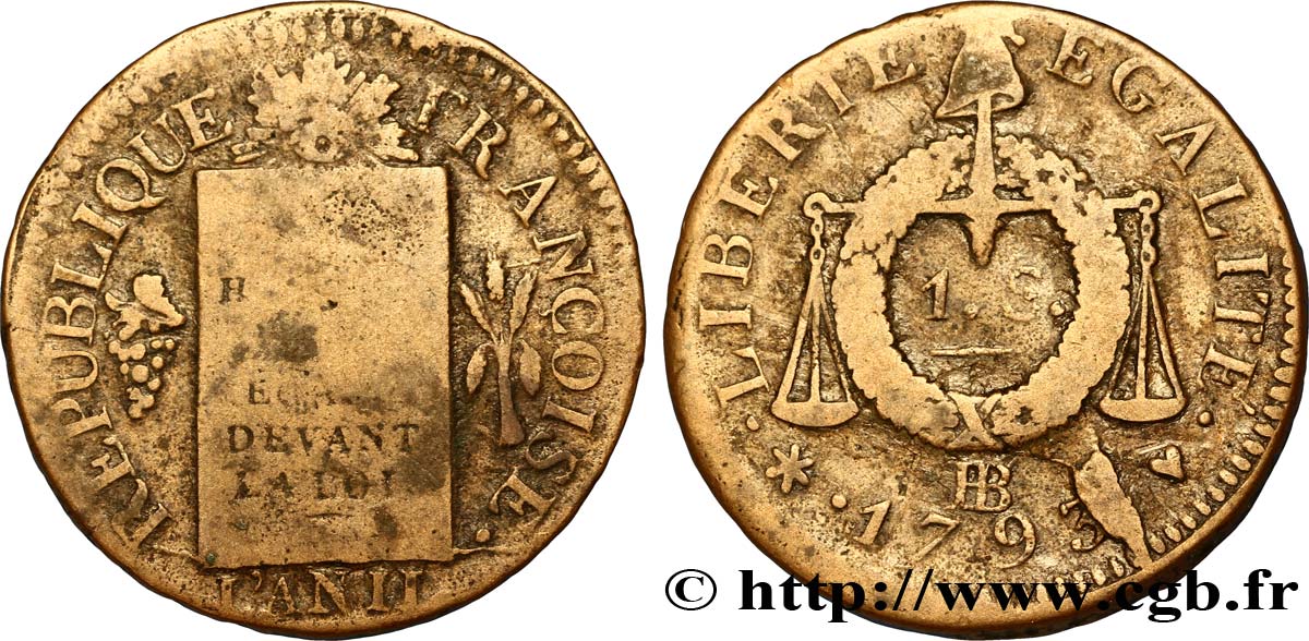 CONVENCION NACIONAL 1 sol dit  à la table de loi  1793 Strasbourg BC