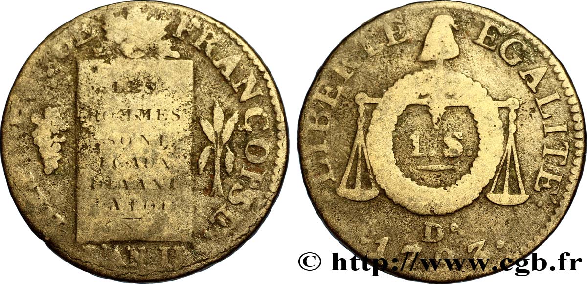 LA CONVENTION 1 sol dit  à la table de loi  1793 Dijon B+