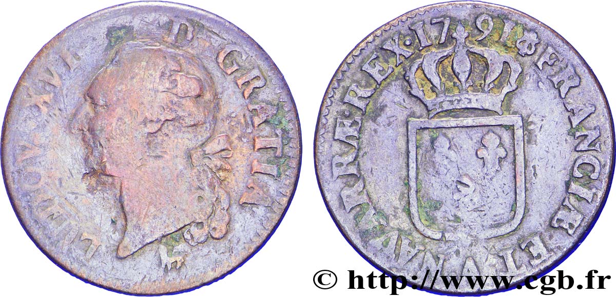 LOUIS XVI Sol dit  à l écu  1791 Paris B+