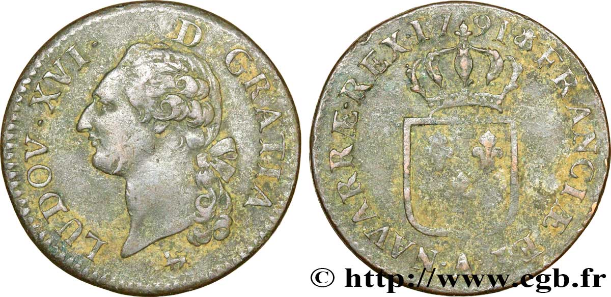 LOUIS XVI Sol dit  à l écu  1791 Paris TTB/TB