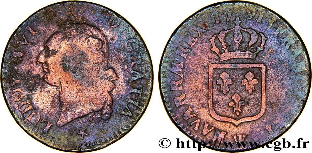 LOUIS XVI Sol dit &nbsp;à l&nbsp;écu&nbsp; 1791 Lille TB+