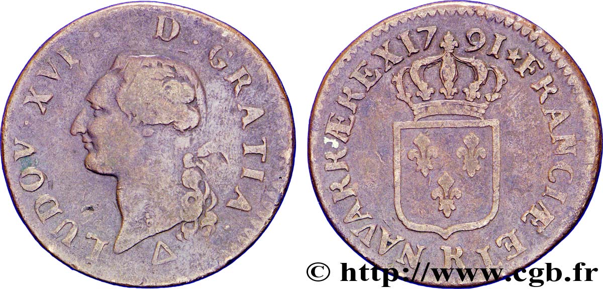 LOUIS XVI Sol dit &nbsp;à l&nbsp;écu&nbsp; 1791 Orléans TB