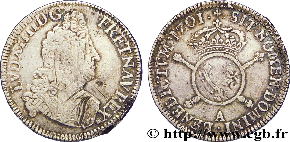 LOUIS XIV  THE SUN KING  Demi-écu aux insignes 1701 Paris fSS/SS