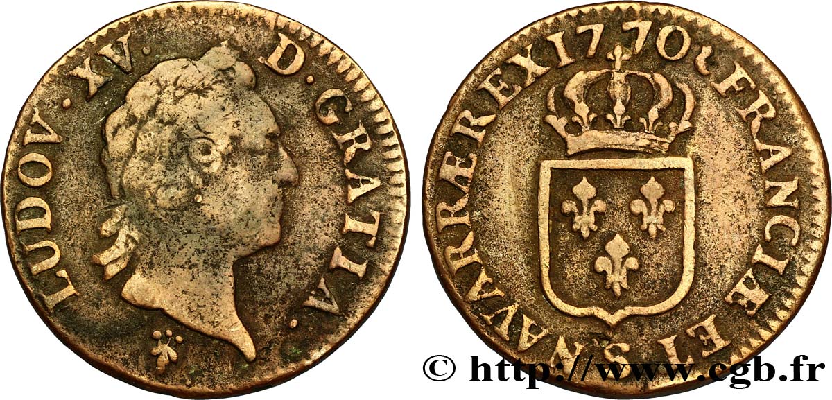 LOUIS XV DIT LE BIEN AIMÉ Sol dit “à la vieille tête” 1770 Reims TB+