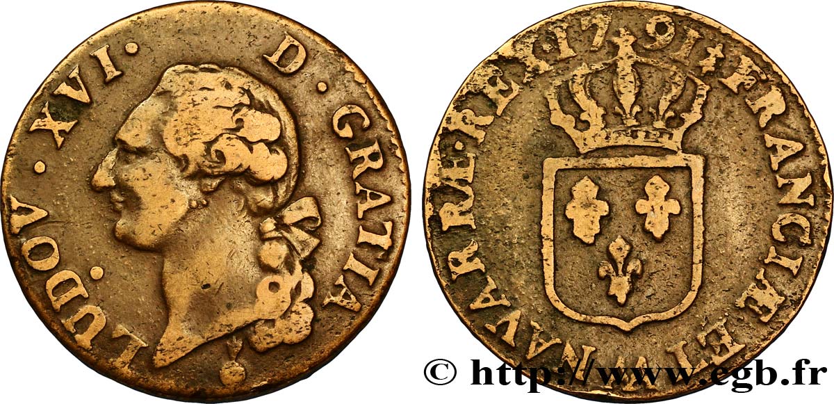 LOUIS XVI Sol dit  à l écu  1791 Metz TB+