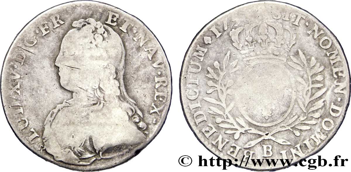 LOUIS XV DIT LE BIEN AIMÉ Demi-écu dit “aux branches d&nbsp;olivier” n.d. Rouen B