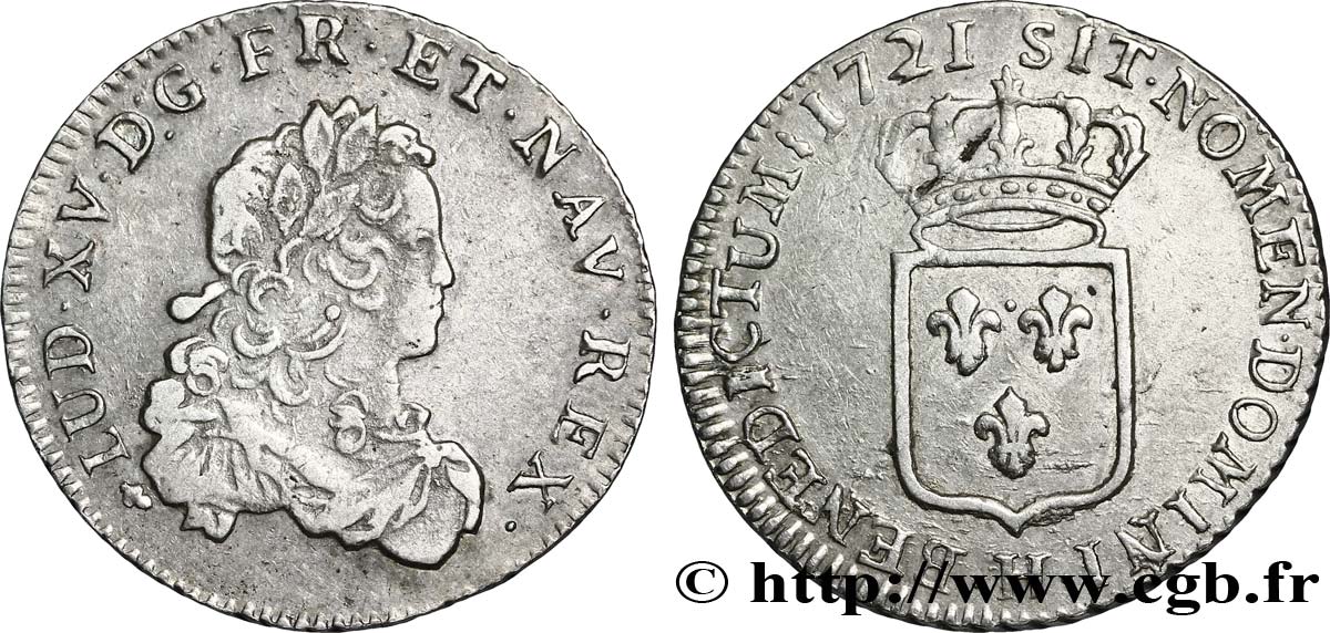 LOUIS XV DIT LE BIEN AIMÉ Tiers d&nbsp;écu de France 1721 La Rochelle TTB/TTB+