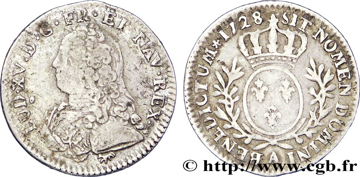 LOUIS XV DIT LE BIEN AIMÉ Dixième d’écu aux branches d’olivier, buste habillé 1728 Paris TTB