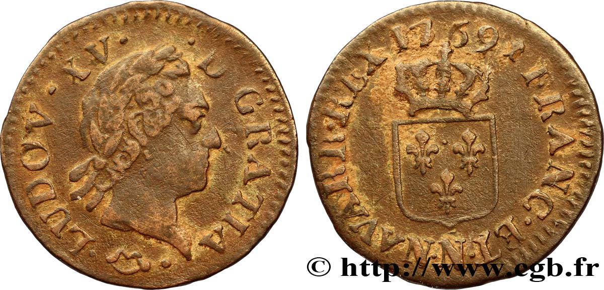 Il Aime Bien Etre Le Clochard Du Coin LOUIS XV DIT LE BIEN AIMÉ Liard dit “à la vieille tête” 1769