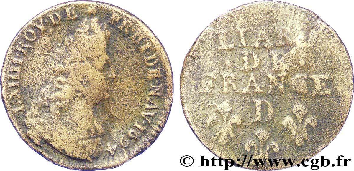 LOUIS XIV LE GRAND OU LE ROI SOLEIL Liard, 3e type, buste âgé 1694 Lyon B+/B