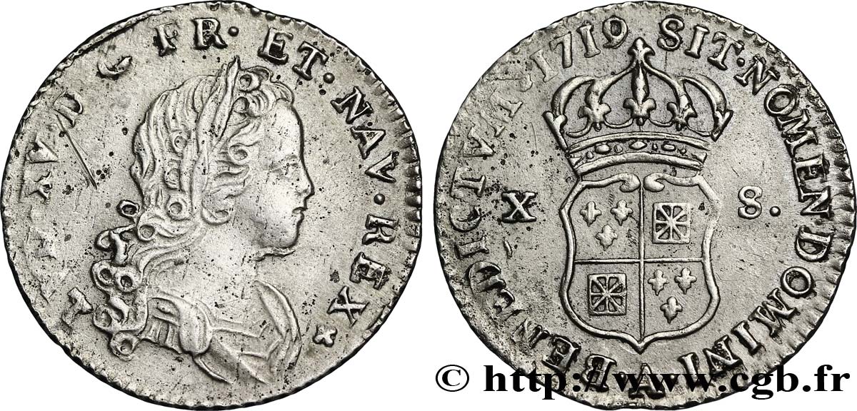 LOUIS XV DIT LE BIEN AIMÉ X sols de Navarre 1719 Paris TTB+