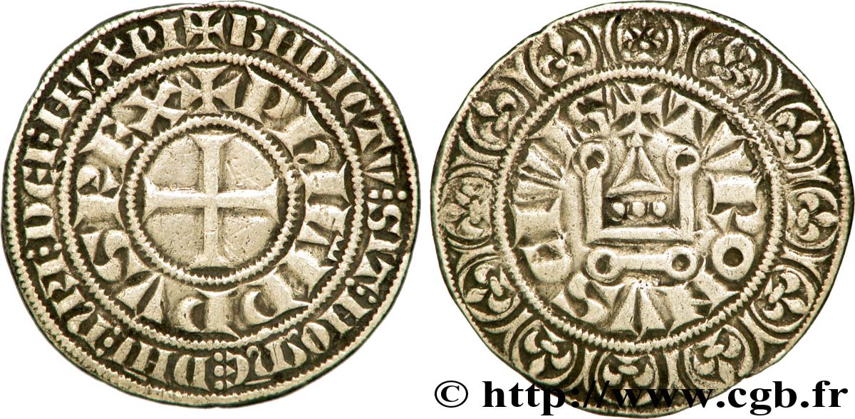 PHILIPPE III LE HARDI ET PHILIPPE IV LE BEL - MONNAYAGE COMMUN (à partir de 1280) Gros tournois à l O rond n.d.  TB+