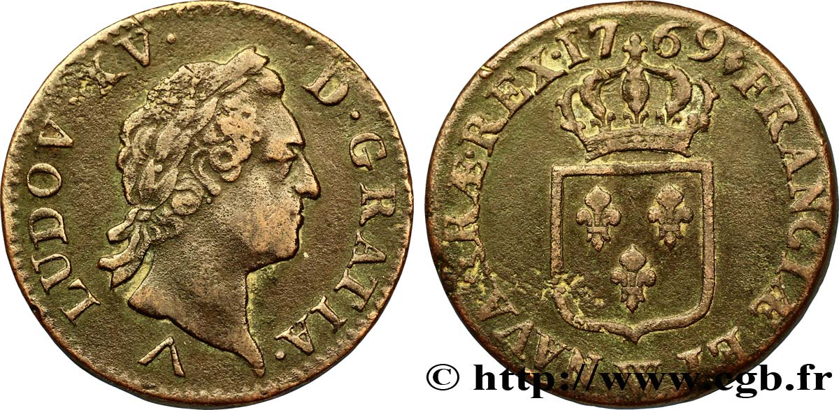 LOUIS XV DIT LE BIEN AIMÉ Sol dit “à la vieille tête” 1769 Lille TB+
