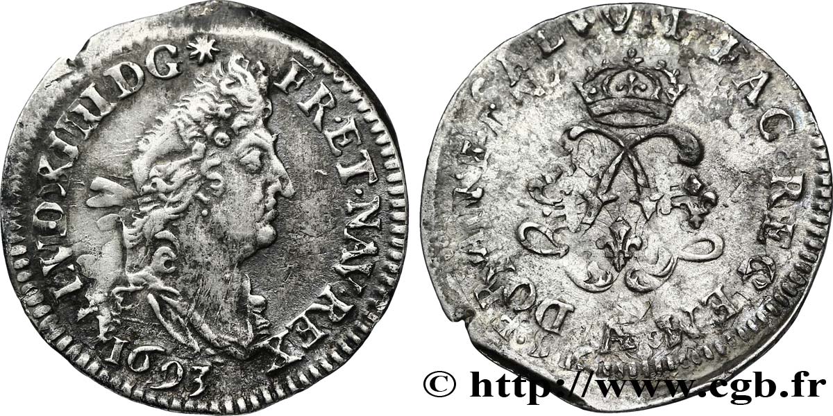 LOUIS XIV LE GRAND OU LE ROI SOLEIL Quatre sols aux deux L 1693 Paris TTB/TB