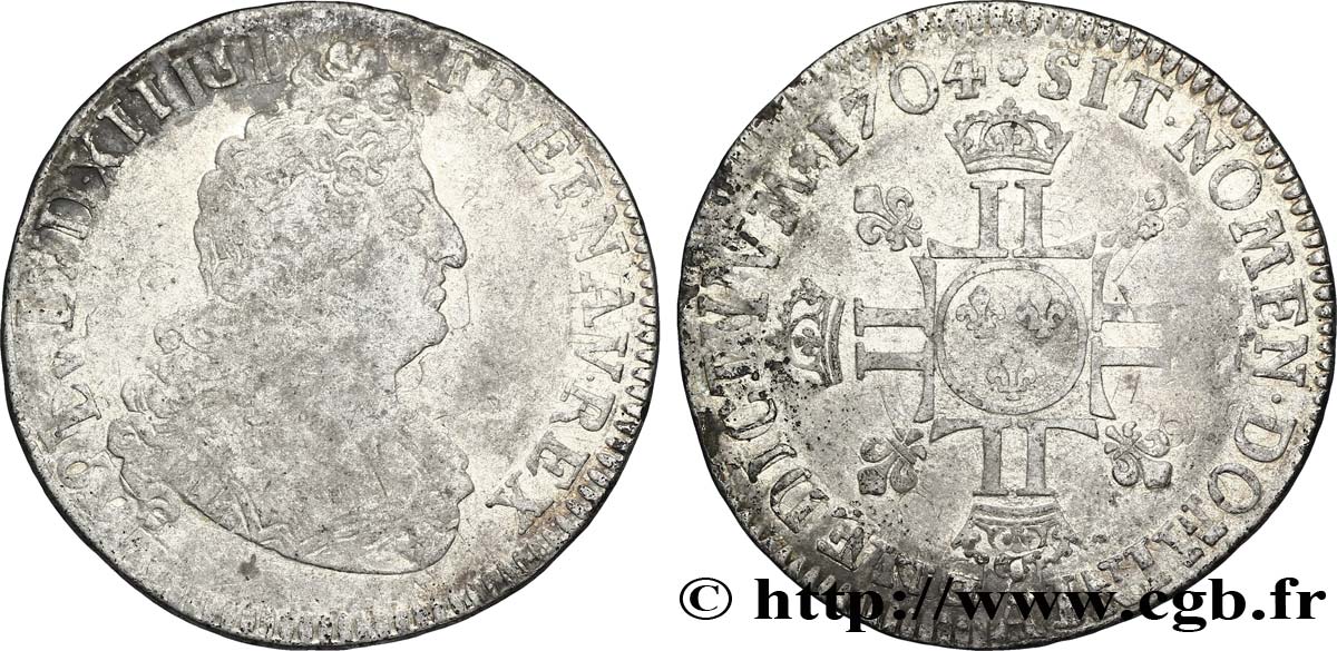 LOUIS XIV LE GRAND OU LE ROI SOLEIL Demi-écu aux huit L 1704 Paris TB/TB+