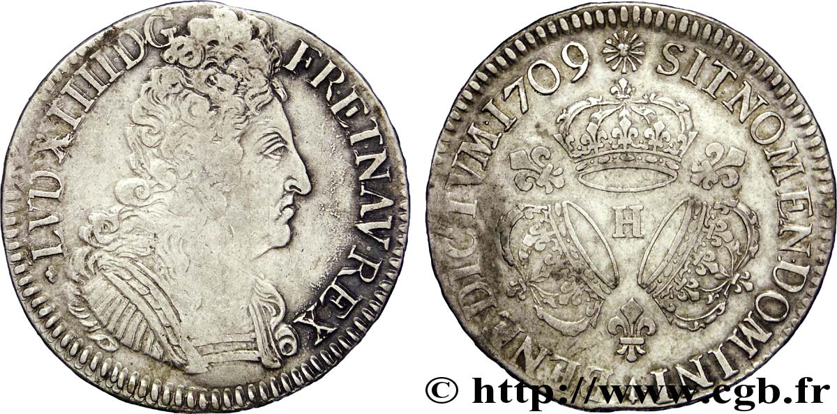 LOUIS XIV  THE SUN KING  Écu aux trois couronnes 1709 La Rochelle fSS