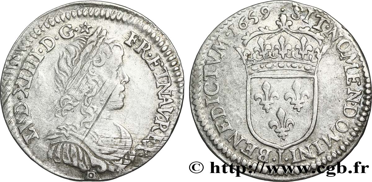 LOUIS XIV LE GRAND OU LE ROI SOLEIL Douzième d&nbsp;écu, portrait à la mèche longue 1659 Limoges TB+
