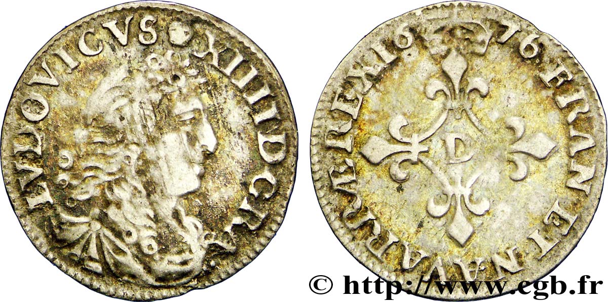 LOUIS XIV LE GRAND OU LE ROI SOLEIL Quatre sols à la croix formée de lis 1676 Vimy-en-Lyonnais (actuellement Neuville-sur-Saône) TB+