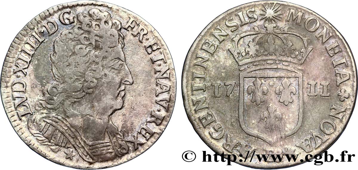 LOUIS XIV LE GRAND OU LE ROI SOLEIL Onze sols 1711 Strasbourg TB+