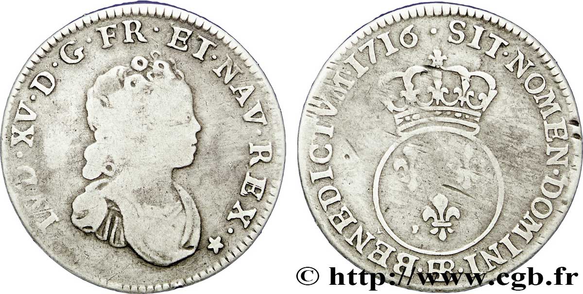 LOUIS XV DIT LE BIEN AIMÉ Dixième d&nbsp;écu dit &nbsp;vertugadin&nbsp; 1716 Strasbourg TB