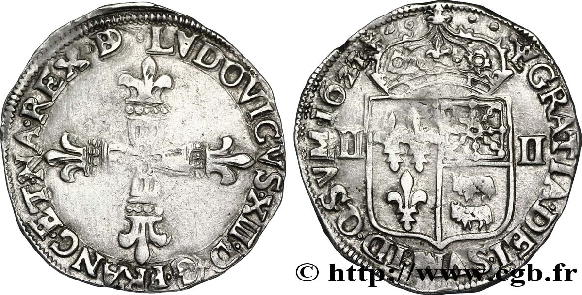 LOUIS XIII  Quart d écu de Béarn 1621 Morlaàs fVZ