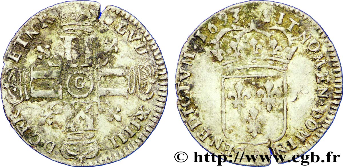 LOUIS XIV LE GRAND OU LE ROI SOLEIL Quinzain ou Sol 1693 Poitiers TB+