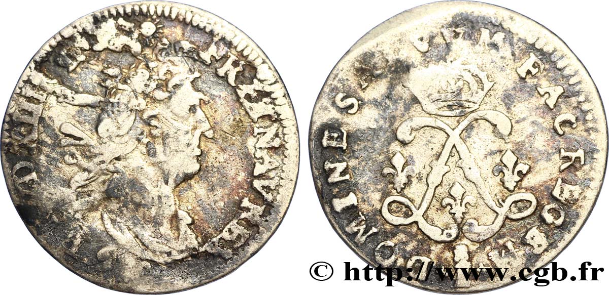 LOUIS XIV LE GRAND OU LE ROI SOLEIL Quatre sols aux deux L 1692 Limoges TB