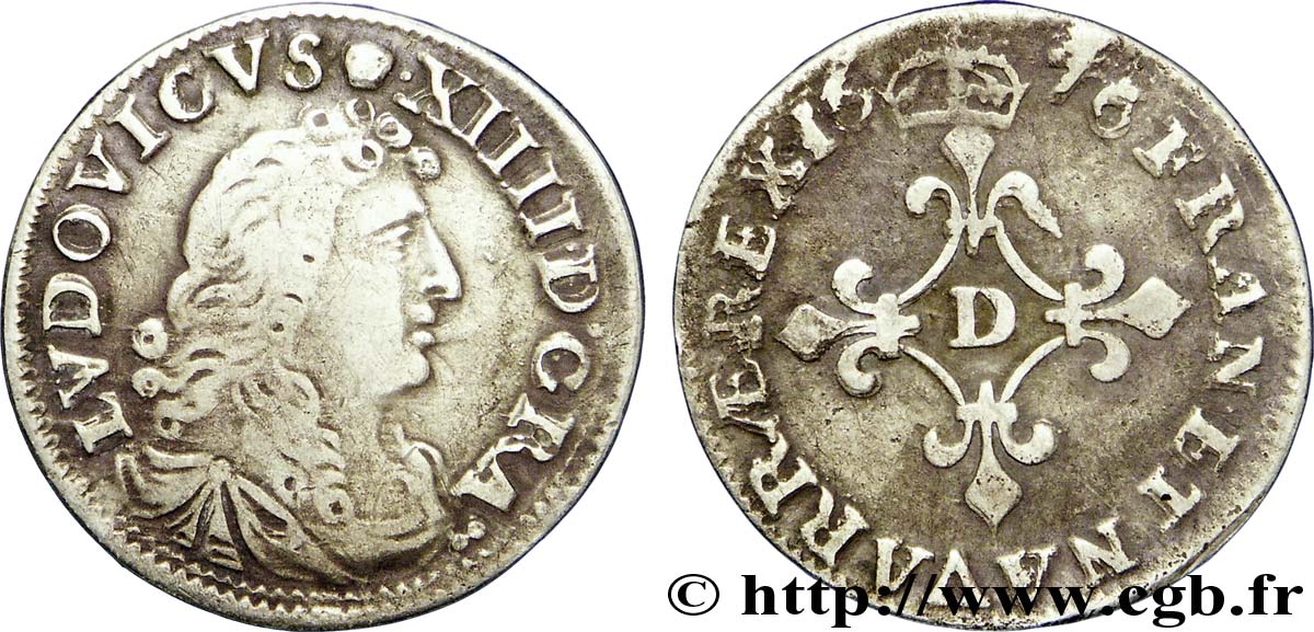 LOUIS XIV LE GRAND OU LE ROI SOLEIL Quatre sols à la croix formée de lis 1676 Vimy-en-Lyonnais (actuellement Neuville-sur-Saône) TB