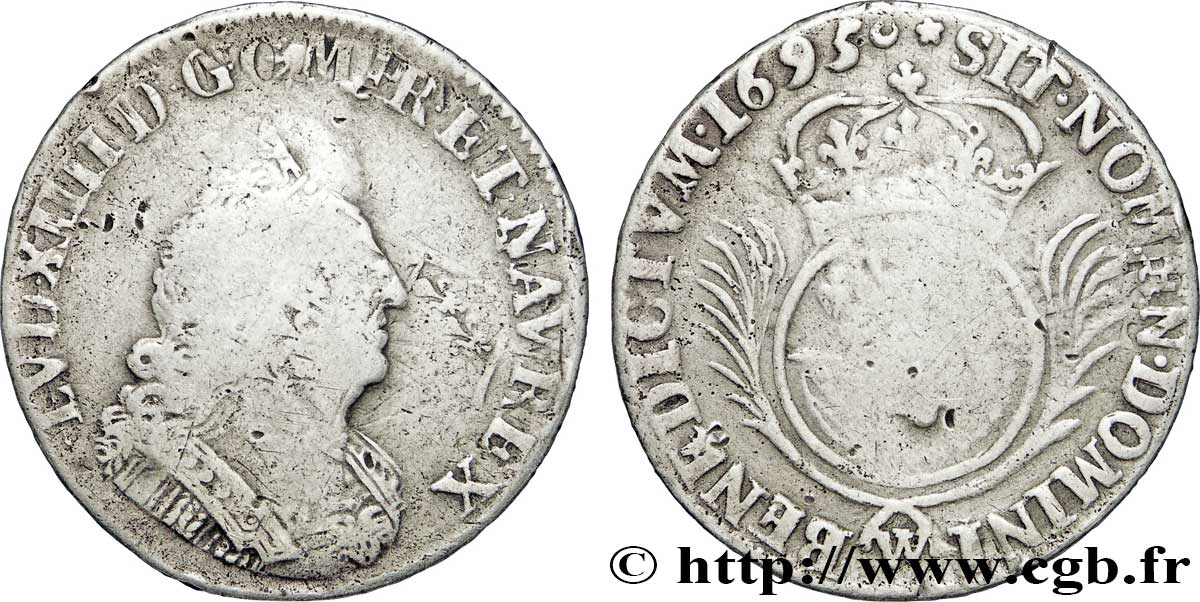 LOUIS XIV LE GRAND OU LE ROI SOLEIL Quart d&nbsp;écu de Flandre aux palmes 1695 Lille TB