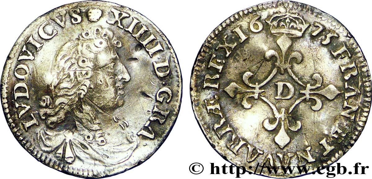 LOUIS XIV LE GRAND OU LE ROI SOLEIL Quatre sols à la croix formée de lis 1675 Vimy-en-Lyonnais (actuellement Neuville-sur-Saône) TB+
