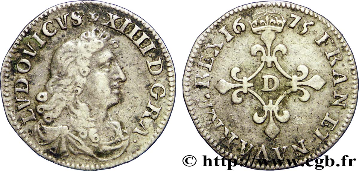 LOUIS XIV LE GRAND OU LE ROI SOLEIL Quatre sols à la croix formée de lis 1675 Vimy-en-Lyonnais (actuellement Neuville-sur-Saône) TB+
