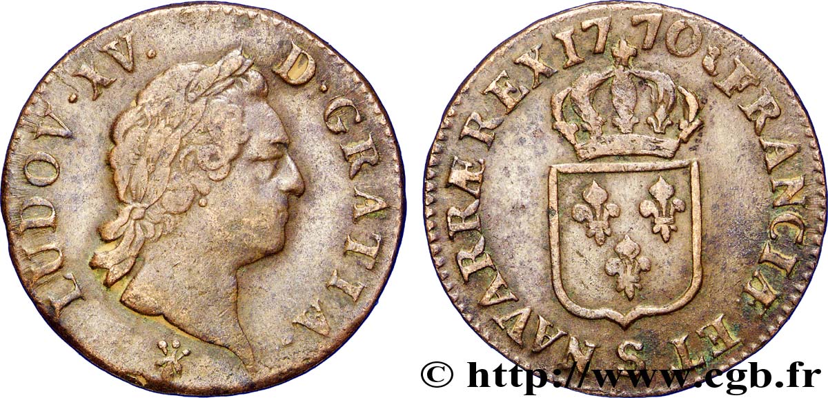 LOUIS XV DIT LE BIEN AIMÉ Sol dit  à la vieille tête  1770 Reims TTB