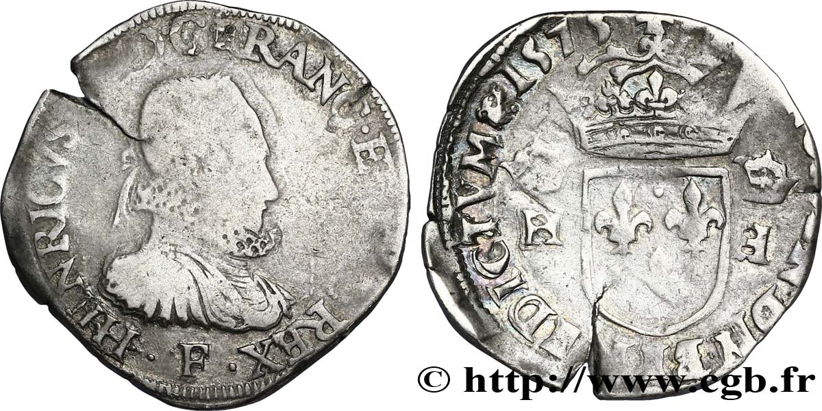 HENRI III Teston, 3e type 1575 Angers TB/TB+
