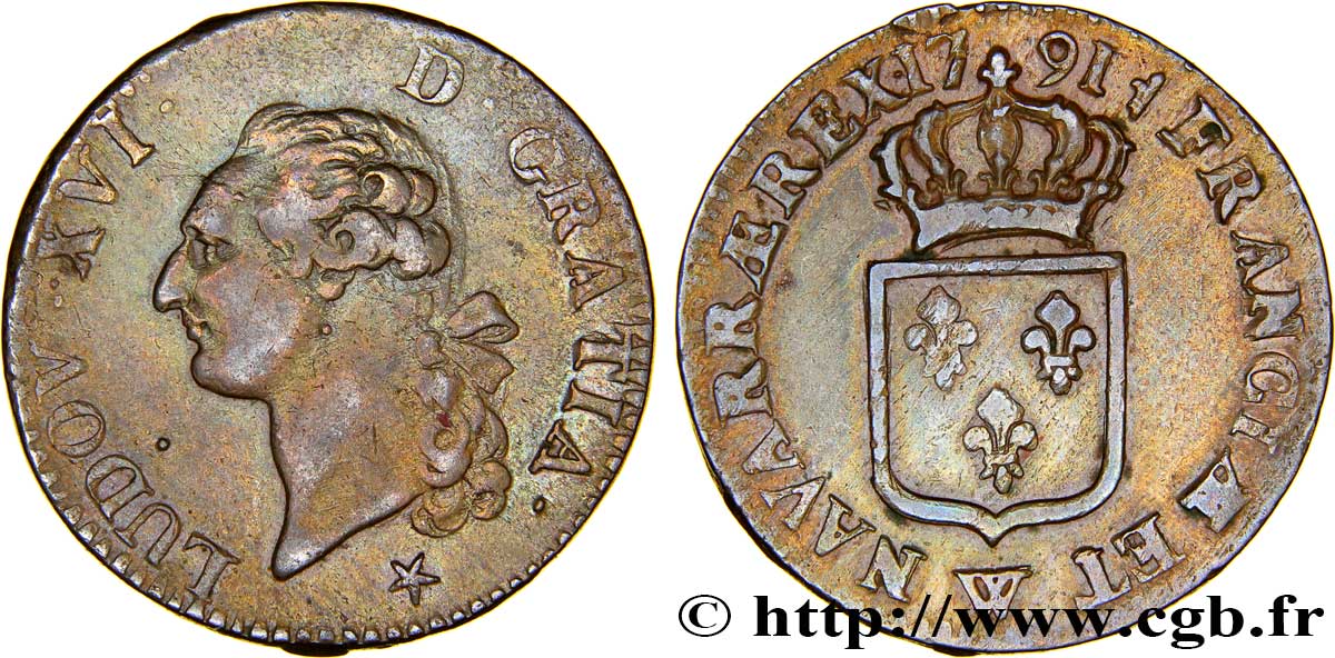 LOUIS XVI Sol dit &nbsp;à l&nbsp;écu&nbsp; 1791 Lille TTB