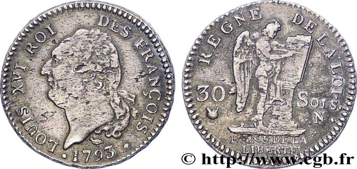 THE CONVENTION 30 sols dit &nbsp;au génie&nbsp;, type FRANÇOIS 1793 Montpellier XF