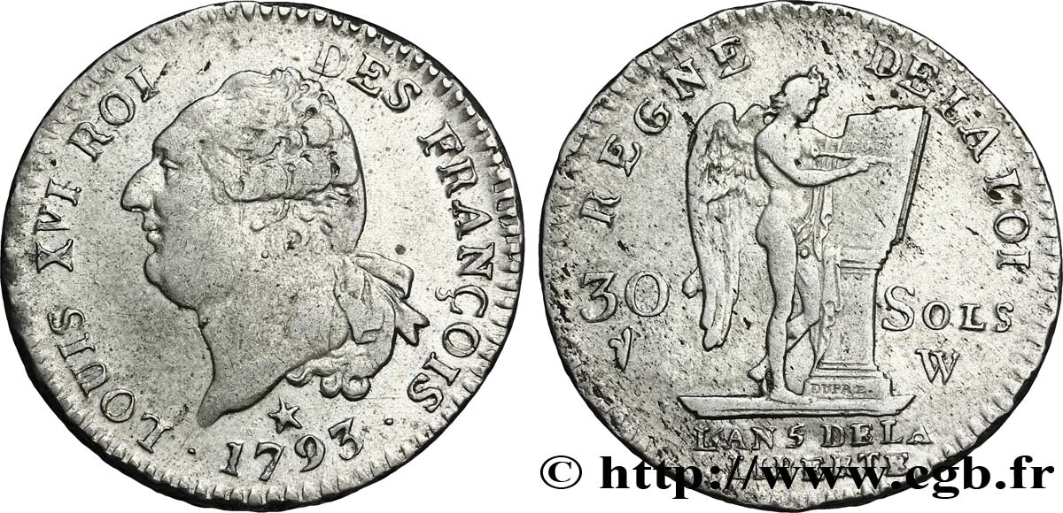 LOUIS XVI 30 sols dit  au génie , type FRANÇOIS 1793 Lille XF