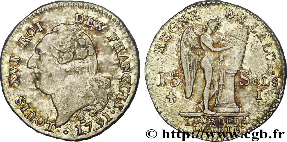 LOUIS XVI (MONARQUE CONSTITUTIONNEL)  15 sols dit &nbsp;au génie&nbsp;, type FRANÇOIS 1791 Limoges TTB+