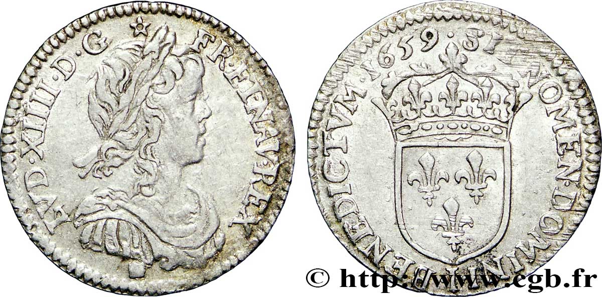 LOUIS XIV LE GRAND OU LE ROI SOLEIL Douzième d&nbsp;écu, portrait à la mèche longue 1659 Limoges TTB/TTB+