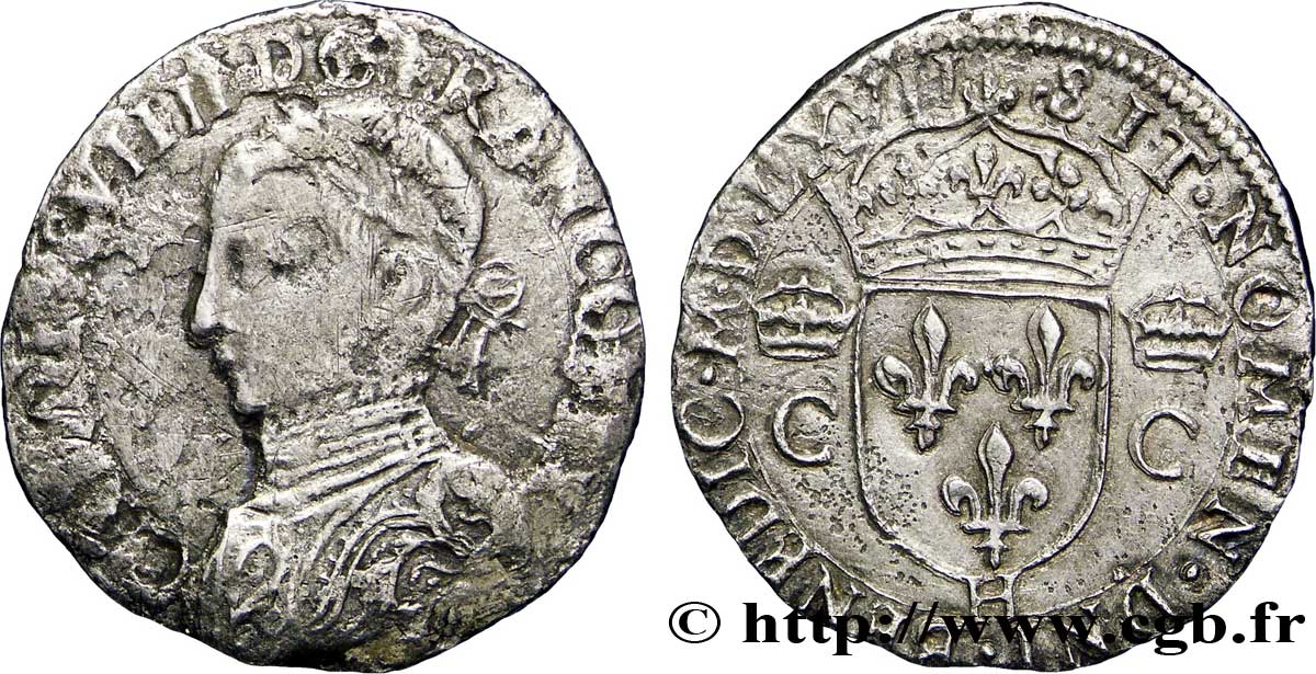 CHARLES IX Demi-teston, 2e type 1567 La Rochelle TB/TTB