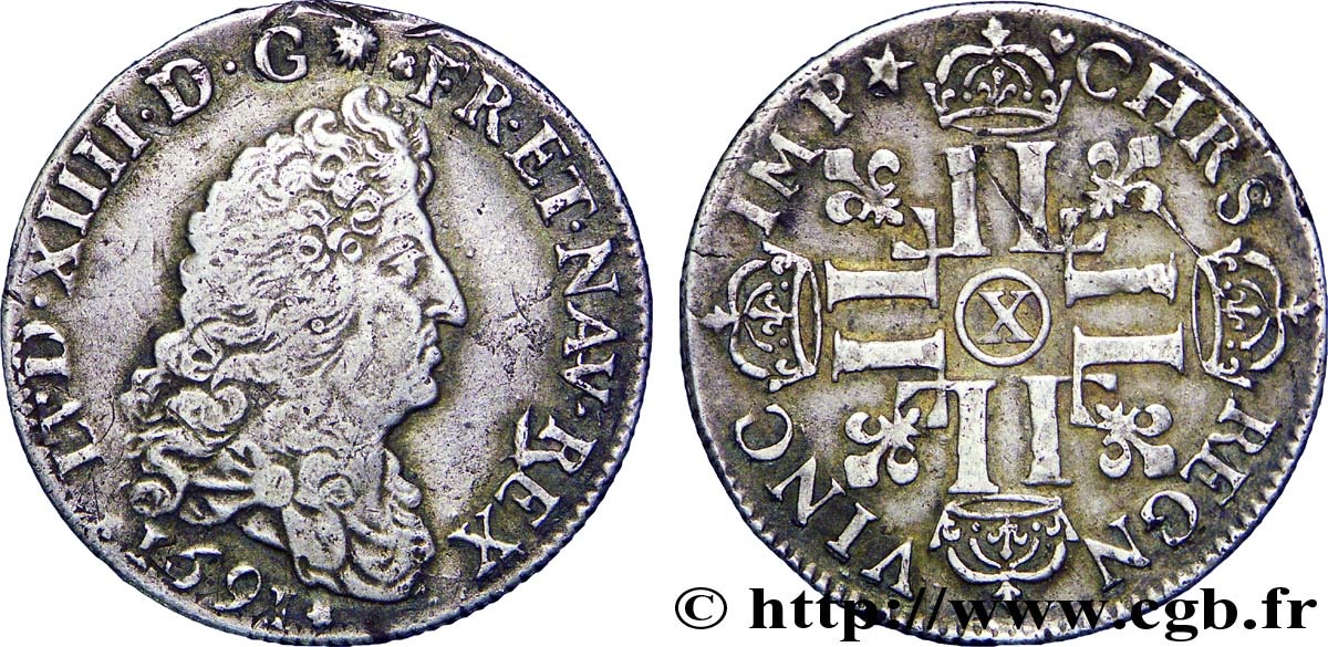 LOUIS XIV  THE SUN KING  Quart d écu aux huit L, 1er type 1691 Amiens SS