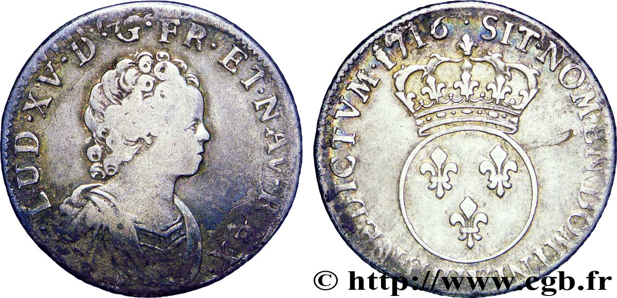 LOUIS XV DIT LE BIEN AIMÉ Quart d&nbsp;écu dit “vertugadin” 1716 Lille TB
