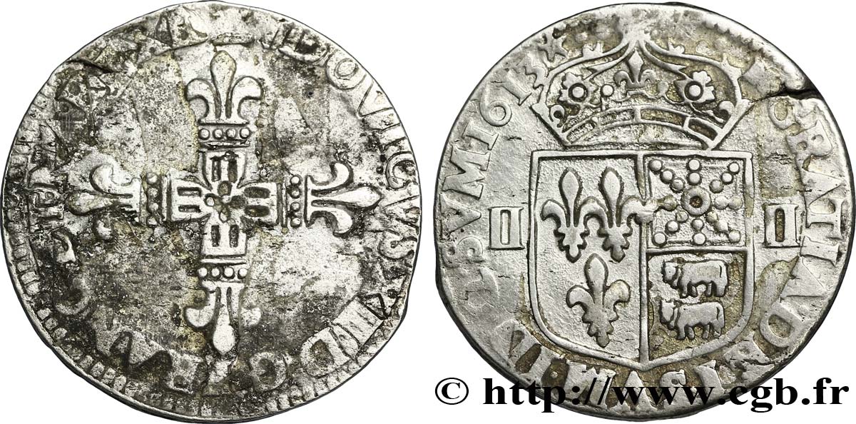 LOUIS XIII LE JUSTE Quart d&nbsp;écu de Béarn 1613 Pau TB+