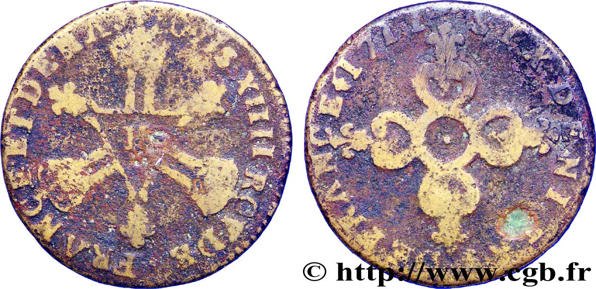 LOUIS XIV LE GRAND OU LE ROI SOLEIL Six deniers dits  Dardenne  1711 La Rochelle B/AB