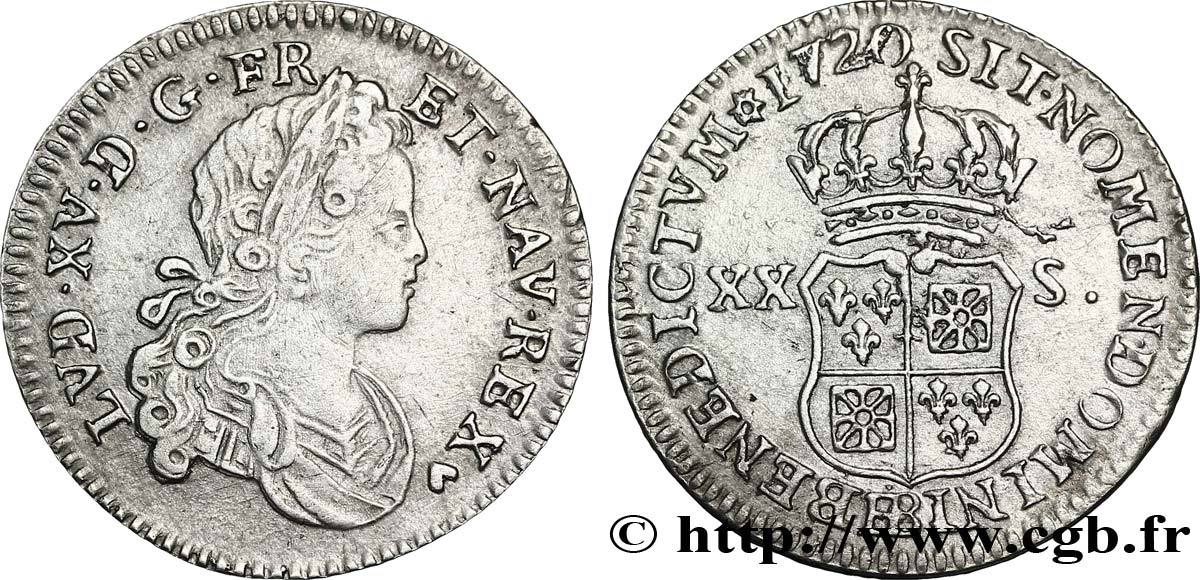 LOUIS XV DIT LE BIEN AIMÉ XX sols de Navarre 1720 Strasbourg TTB+