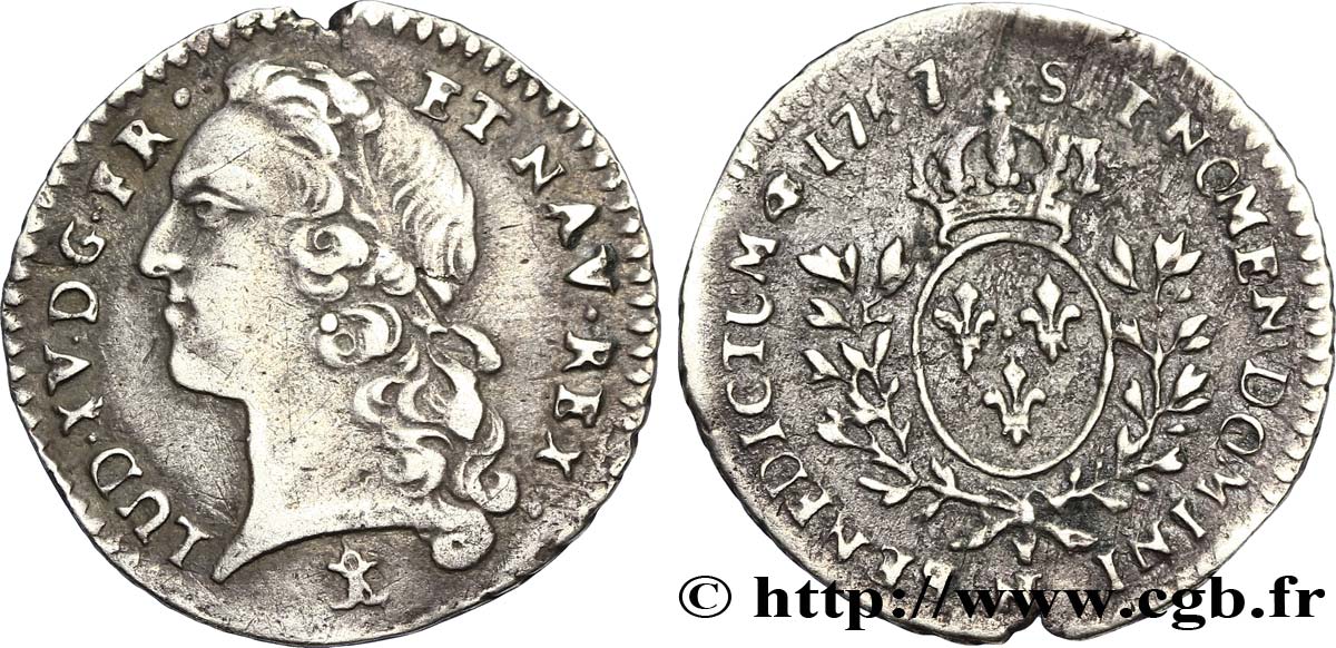 LOUIS XV DIT LE BIEN AIMÉ Vingtième d écu aux branches d’olivier, tête ceinte d’un bandeau 1757 Montpellier TTB