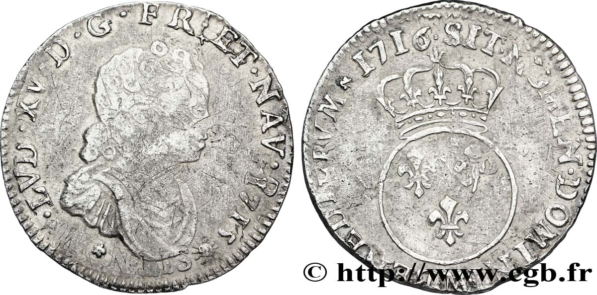 LOUIS XV DIT LE BIEN AIMÉ Dixième d&nbsp;écu dit “vertugadin” 1716 Toulouse TB+