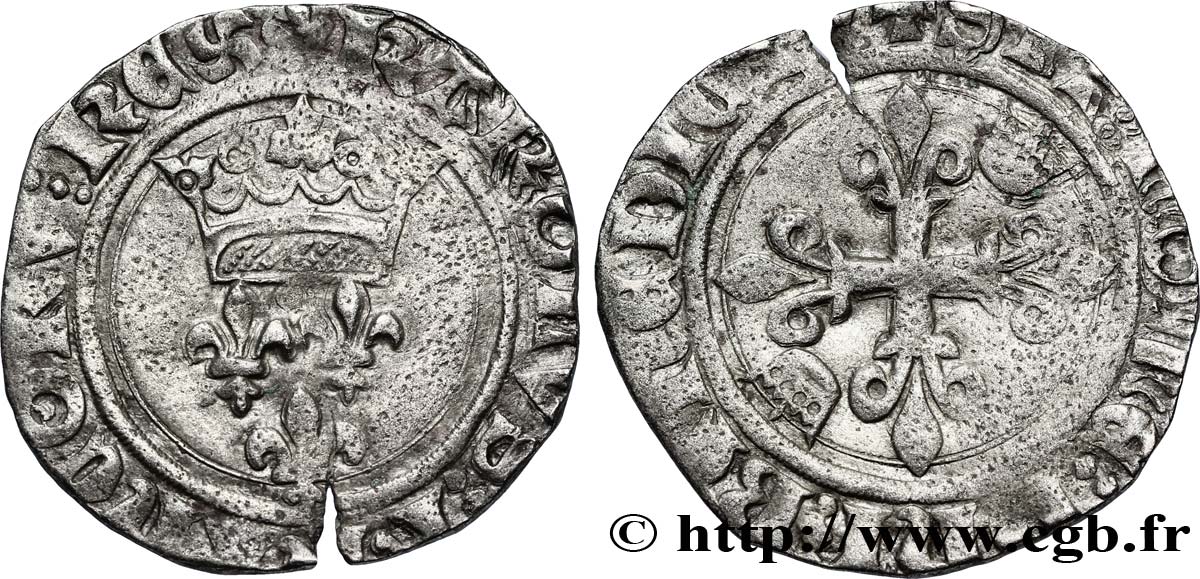 BURGONDY - COINAGE AT THE NAME OF CHARLES VI  THE MAD  OR  THE WELL-BELOVED  Gros dit  florette  n.d. Dijon VF/VF