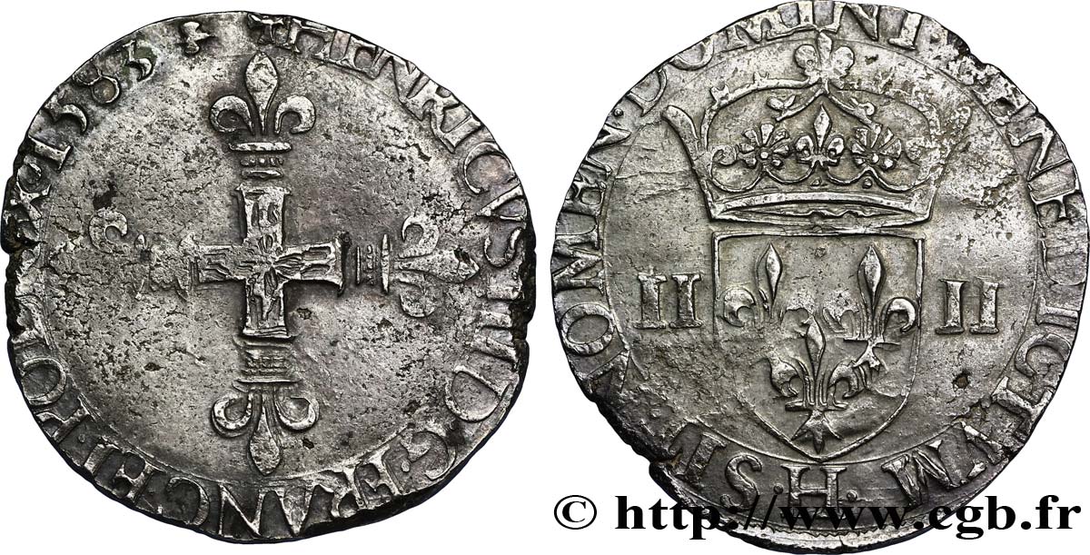 HENRY III Quart d écu, croix de face 1583 La Rochelle XF