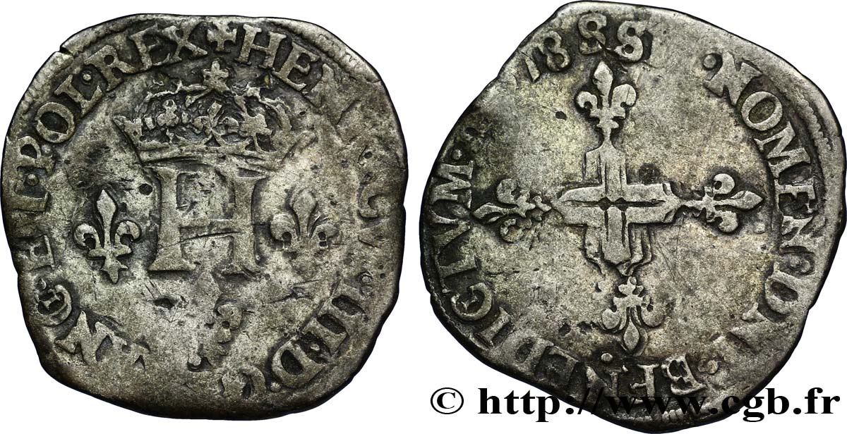 HENRY III Double sol parisis, 2e type 1578 Troyes BC